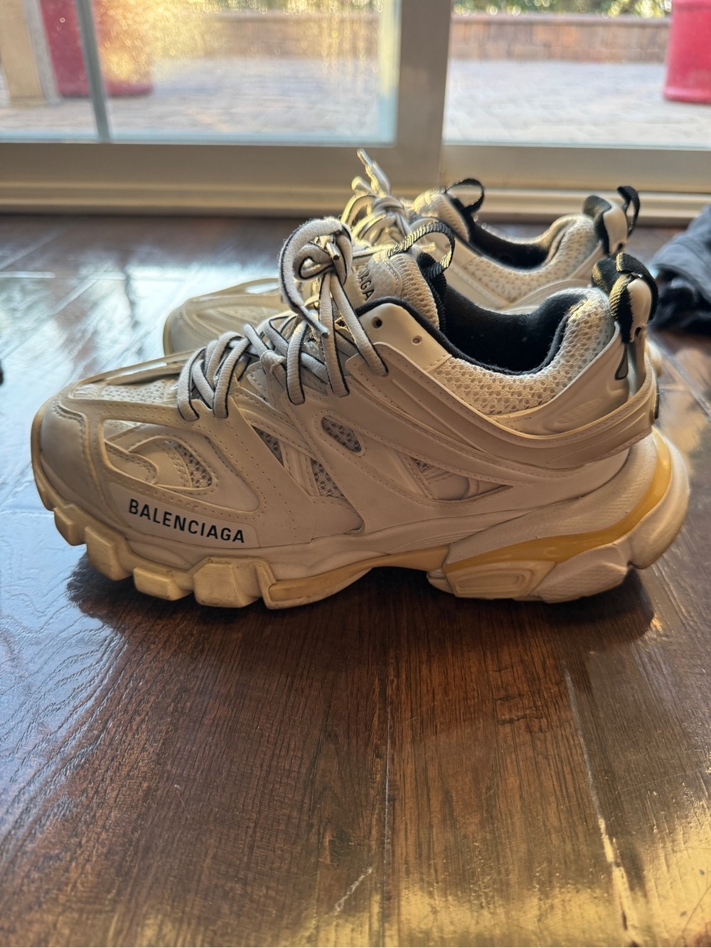 Balenciaga white and Cream Lace-Up Sneakers - Mesh Tongue